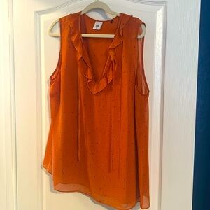 Cabi orange sprinkle top. Orange with blue dot detail. Xl